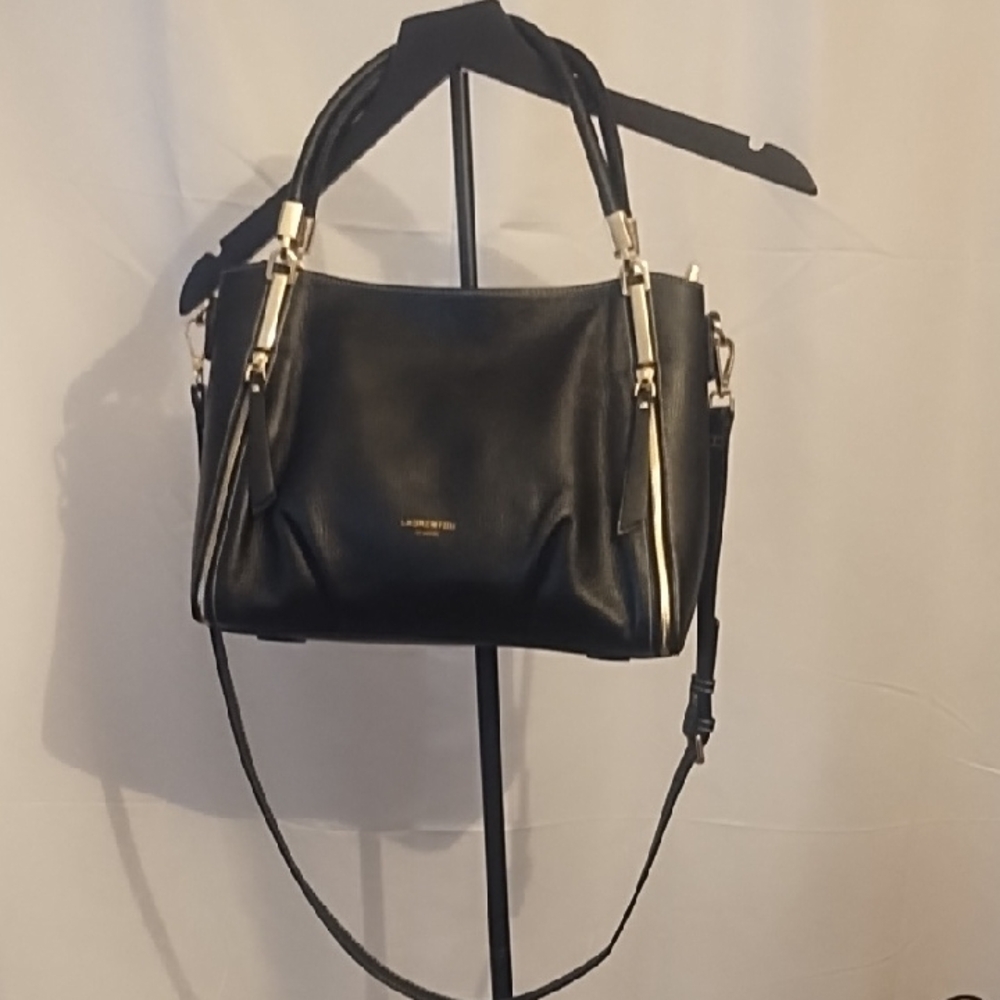 Elegant Black Shoulder Bag with Gold Accents